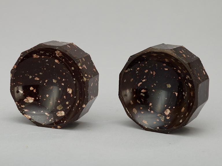 A pair of Swedish Empire 19th century porphyry salts.