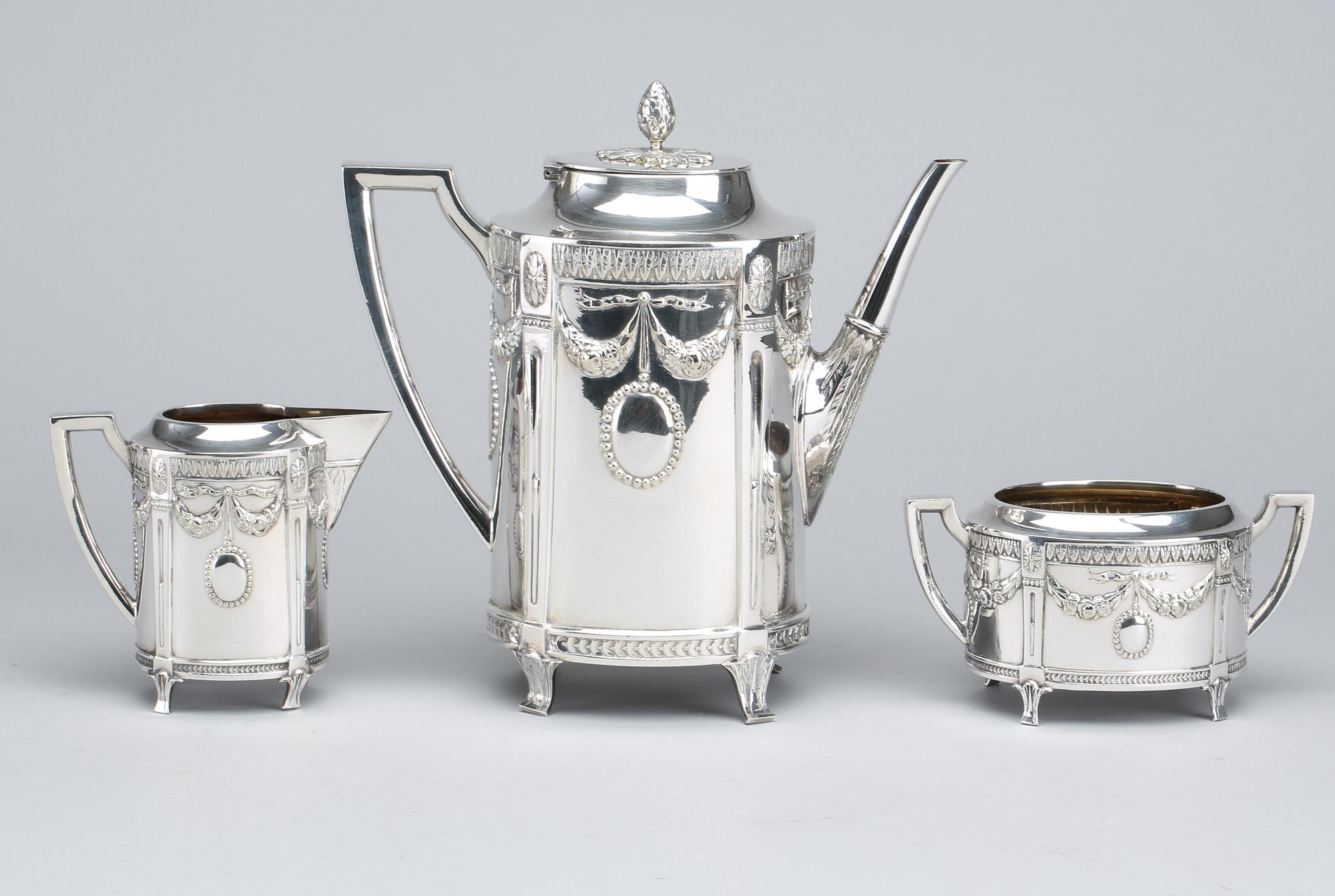 A Swedish EPNS 3 piece coffee set, first half of the 20th century.