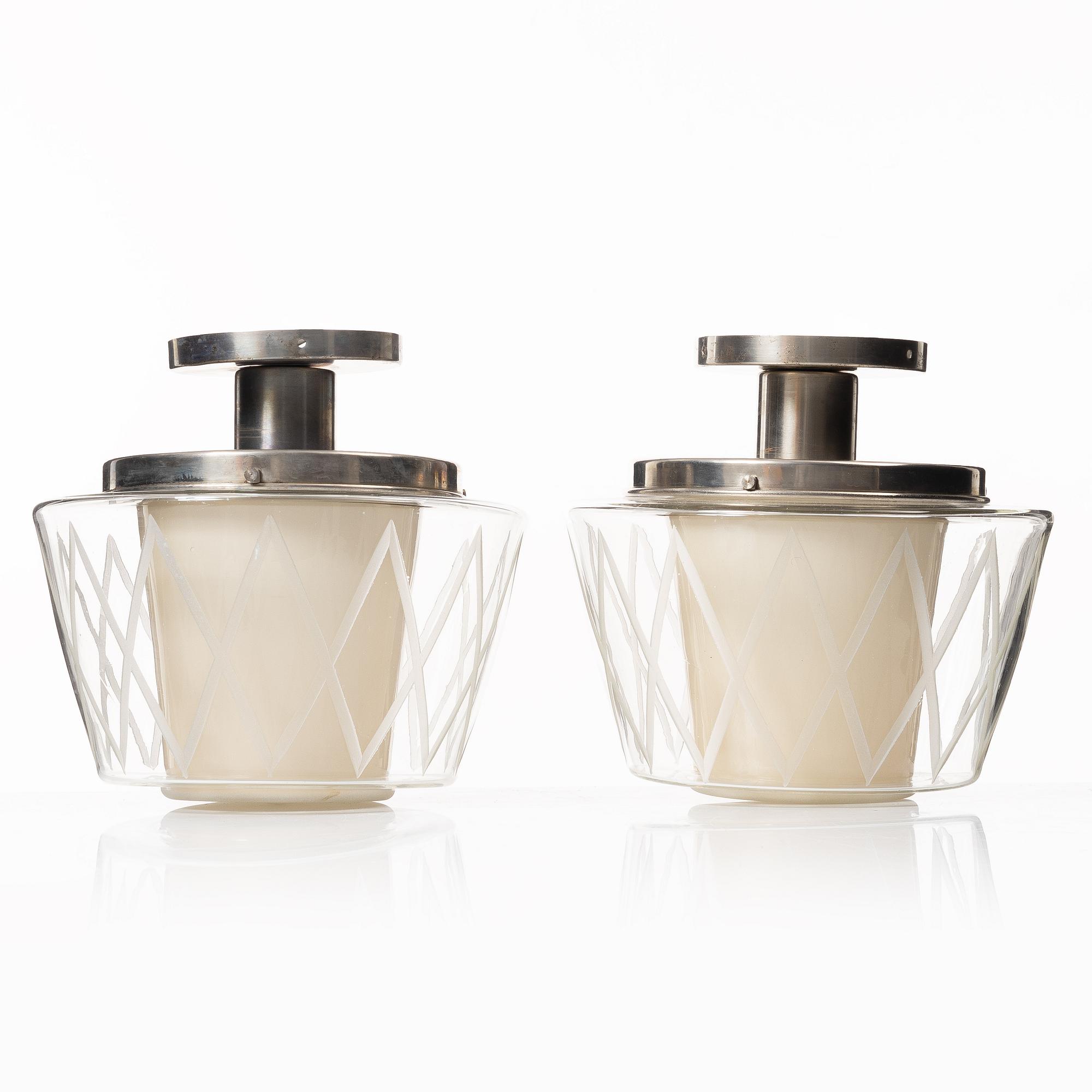 Harald Notini, taklampor, ett par, modell "11197", Arvid Böhlmarks Lampfabrik, Stockholm, 1940-tal.