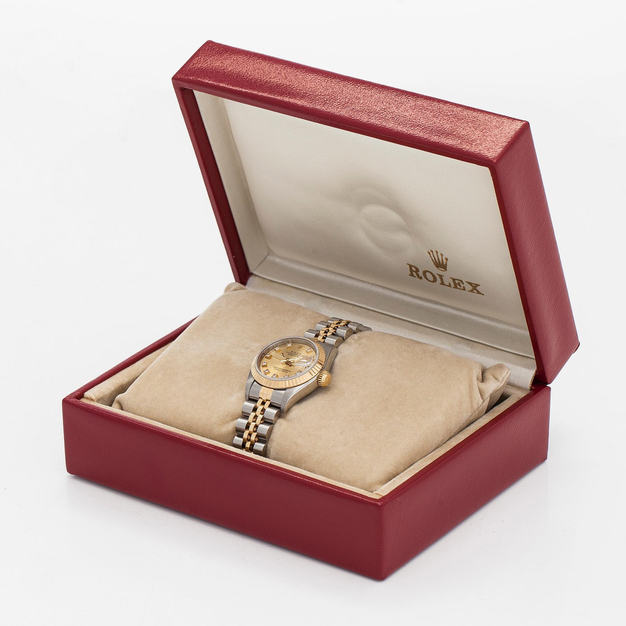 Rolex, Oyster Perpetual Datejust, "Diamond Dial", rannekello, 26 mm.