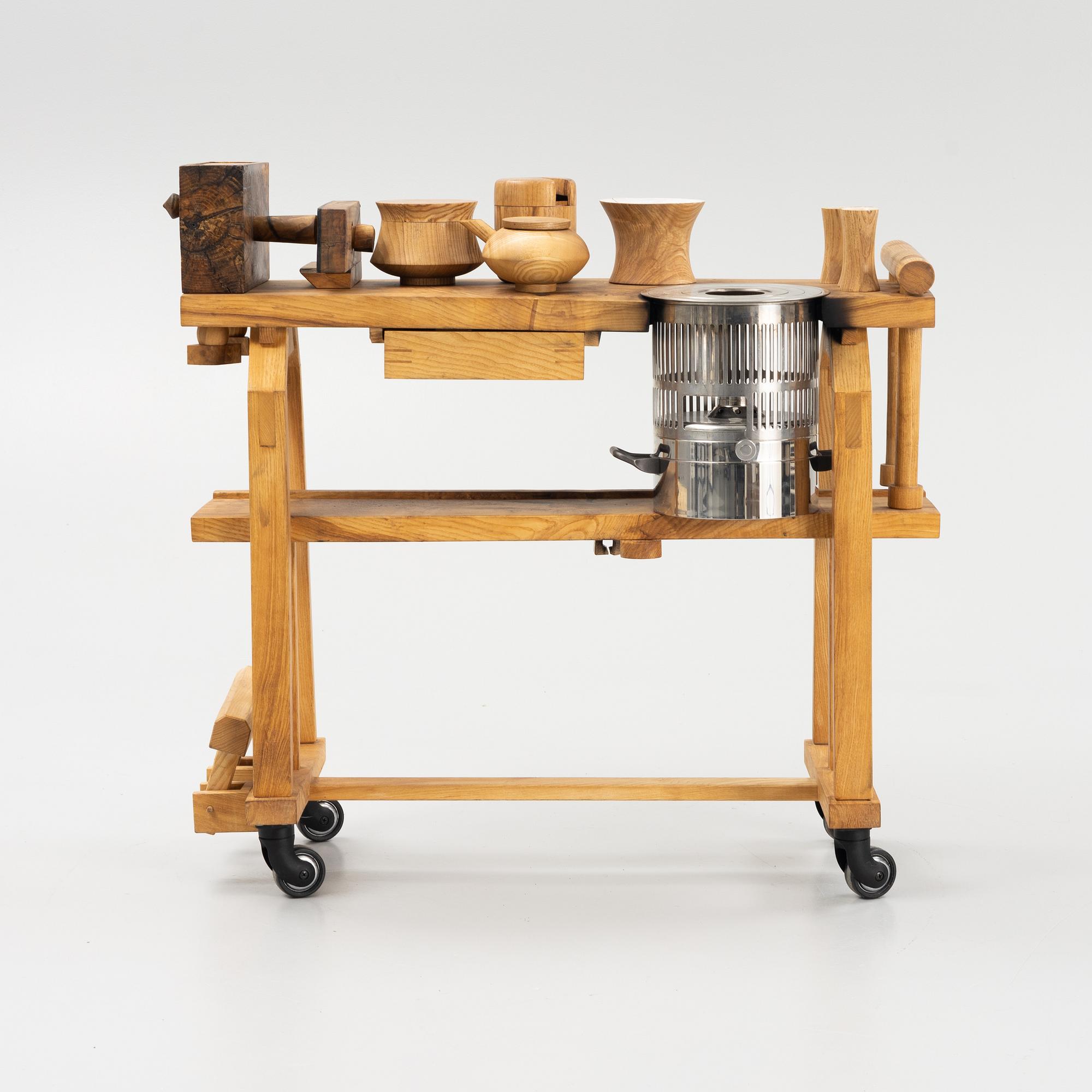 Magnus Ek, a ash wood trolley for preparation of sauce, 'Dave',  Oaxen Krog, 2020.