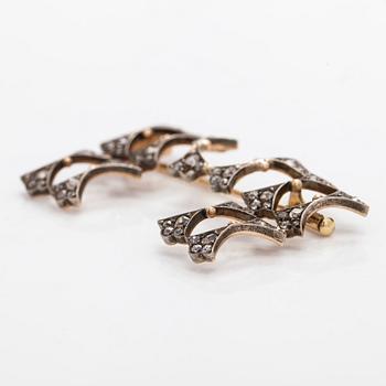 Rintaneula, 14K kultaa ja vanhahiottuja timantteja.