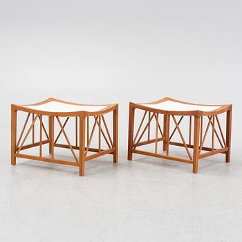 Josef Frank, a pair of model 1063 cherry wood stools, Firma Svenskt Tenn, Sweden 21st century.