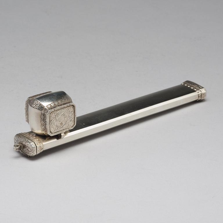 An early 20th century Ottoman silver scribe's pen-case / divit, makers mark Làtif, before 1909.