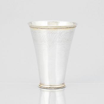 A Swedish 18th century parcel-gilt silver beaker, mark of Jacob Brunck, Stockholm 1720.