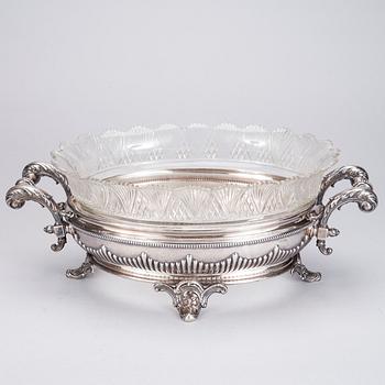 JARDINJÄR, silver och glas, Köpenhamn 1901. Silvervikt ca 800 g.