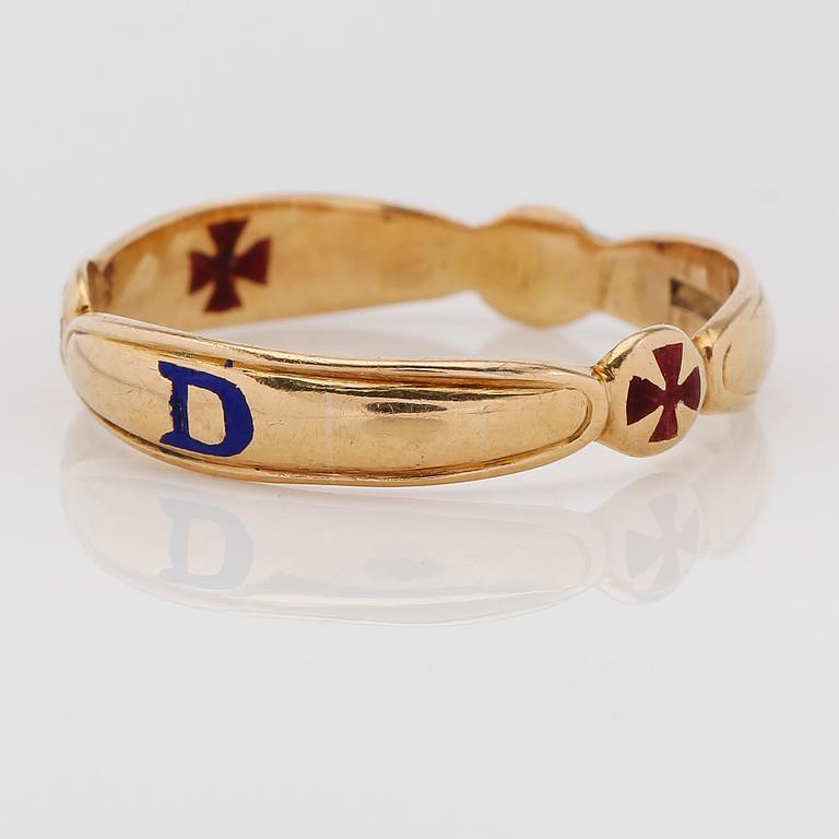 FRIMURARRING, 18K guld, Gustaf Dahlgren & Co, Malmö 1937. Vikt ca 7 gram.