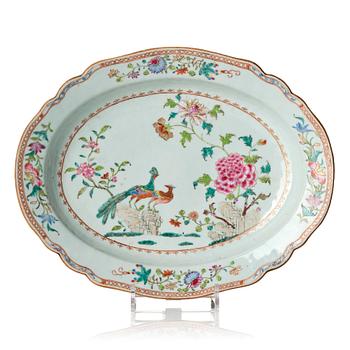 1248. A famille rose 'double peacock' tureen stand, Qing dynasty, Qianlong (1736-95).