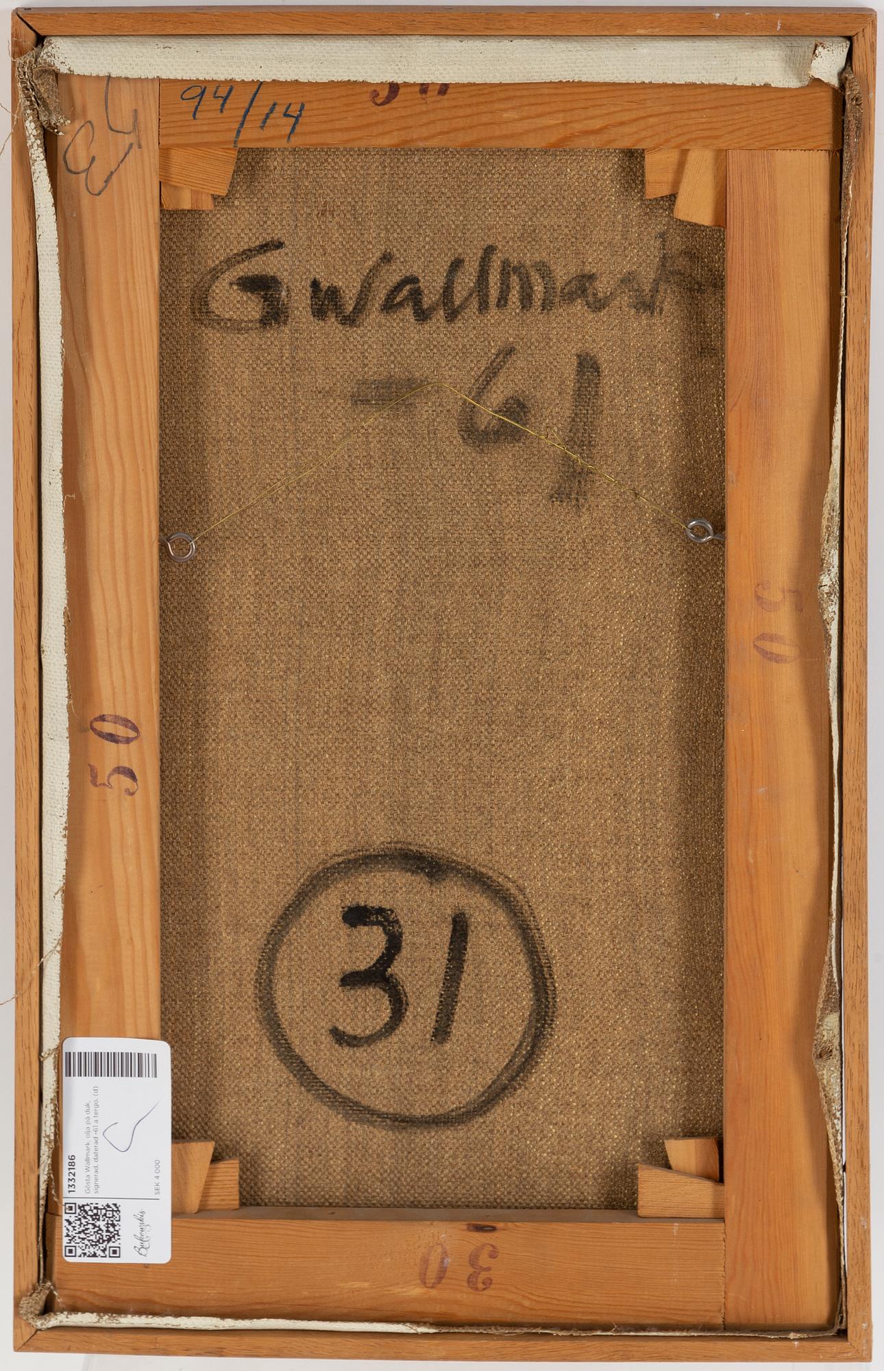 Gösta Wallmark, oil on canvas, signed. dated -61 verso.