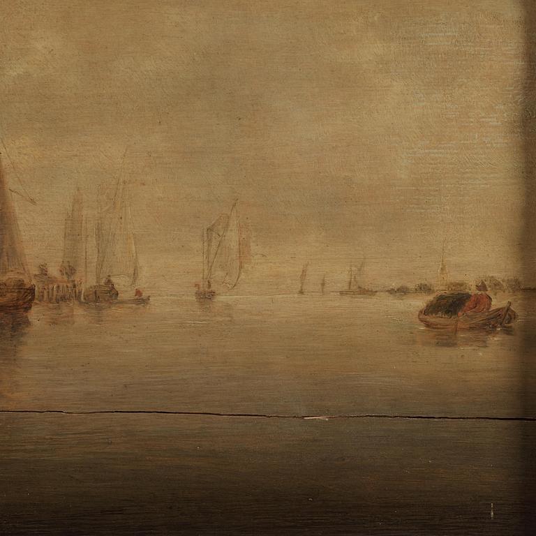 Frans de Hulst, hans krets, Kuststad med båtar och figurstaffage.