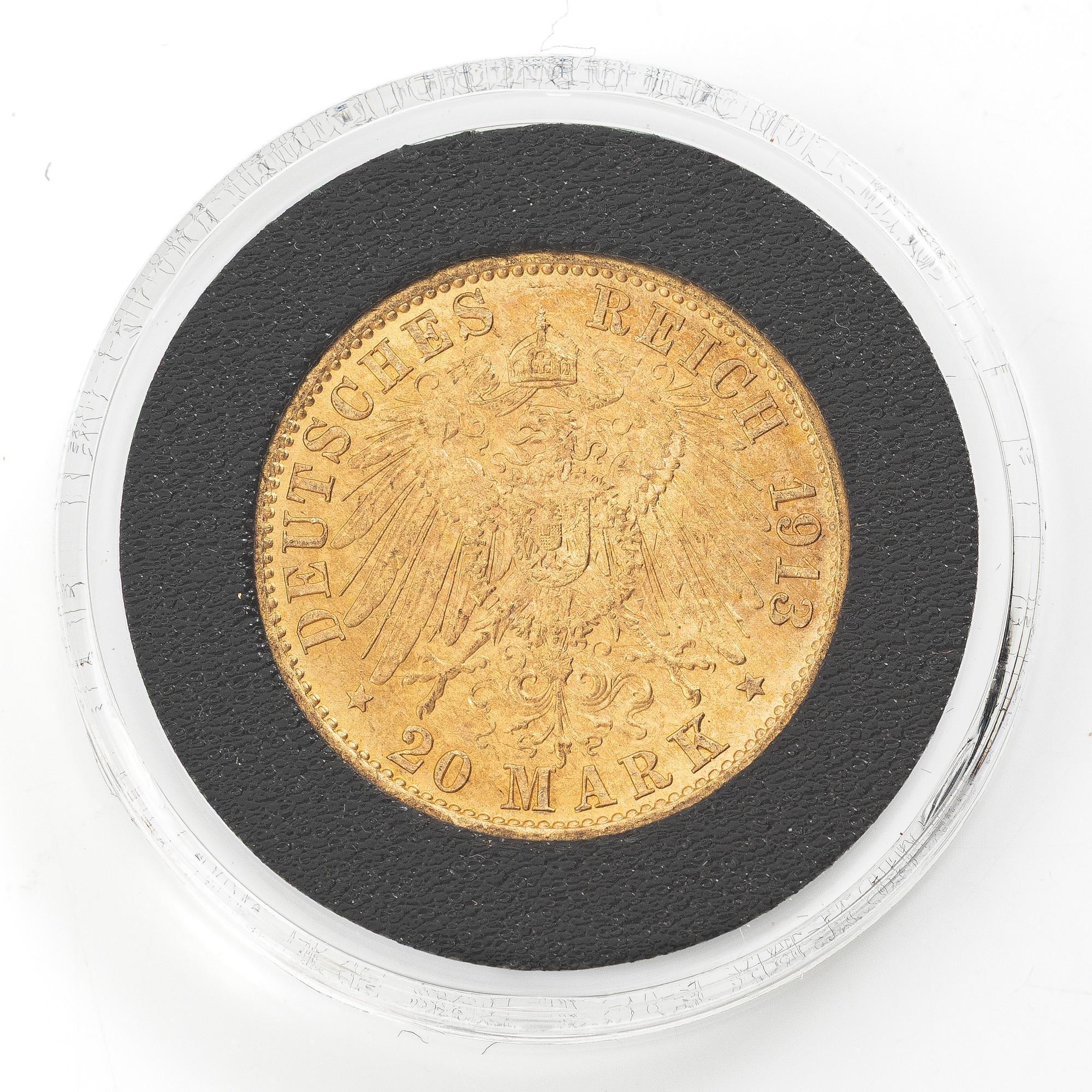 Guldmynt, Tyskland, Wilhelm II, 20 Mark, 1913.