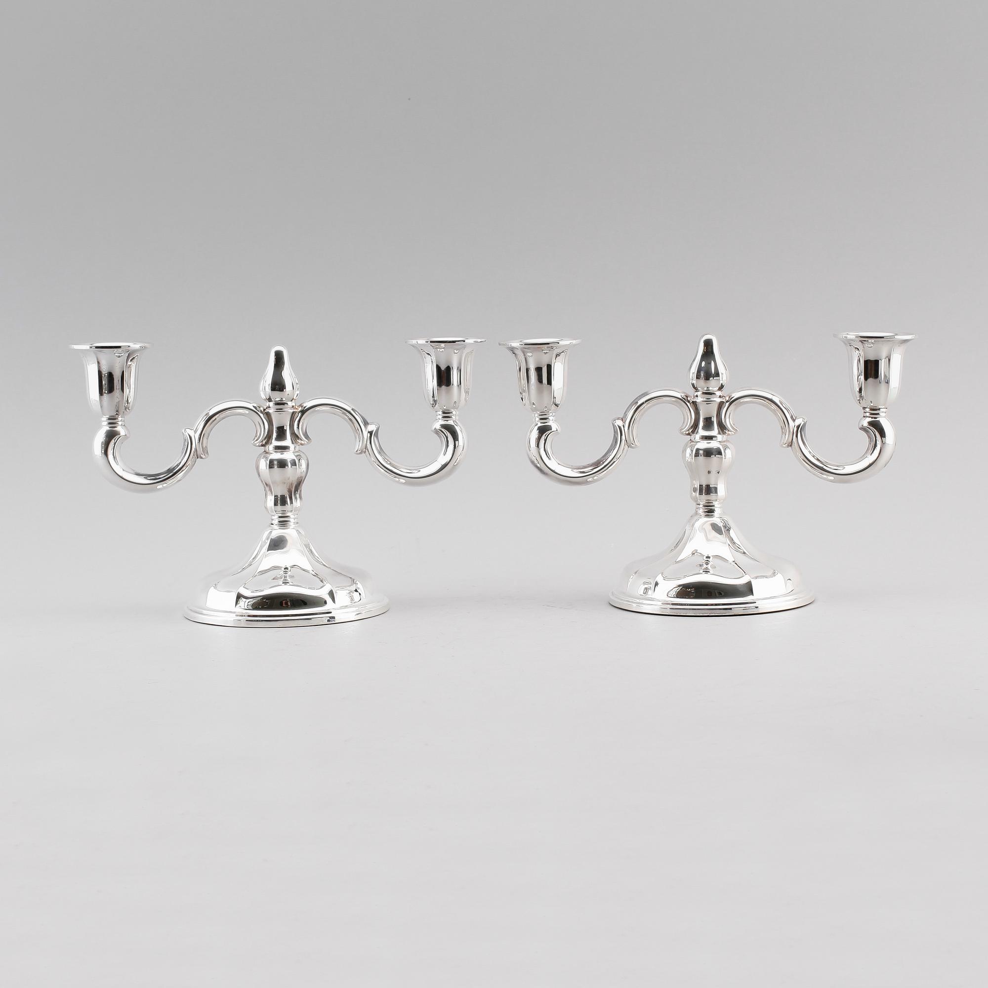 KANDELABRAR, 1 par, silver, svenska importstämplar, 1900-talets första hälft.