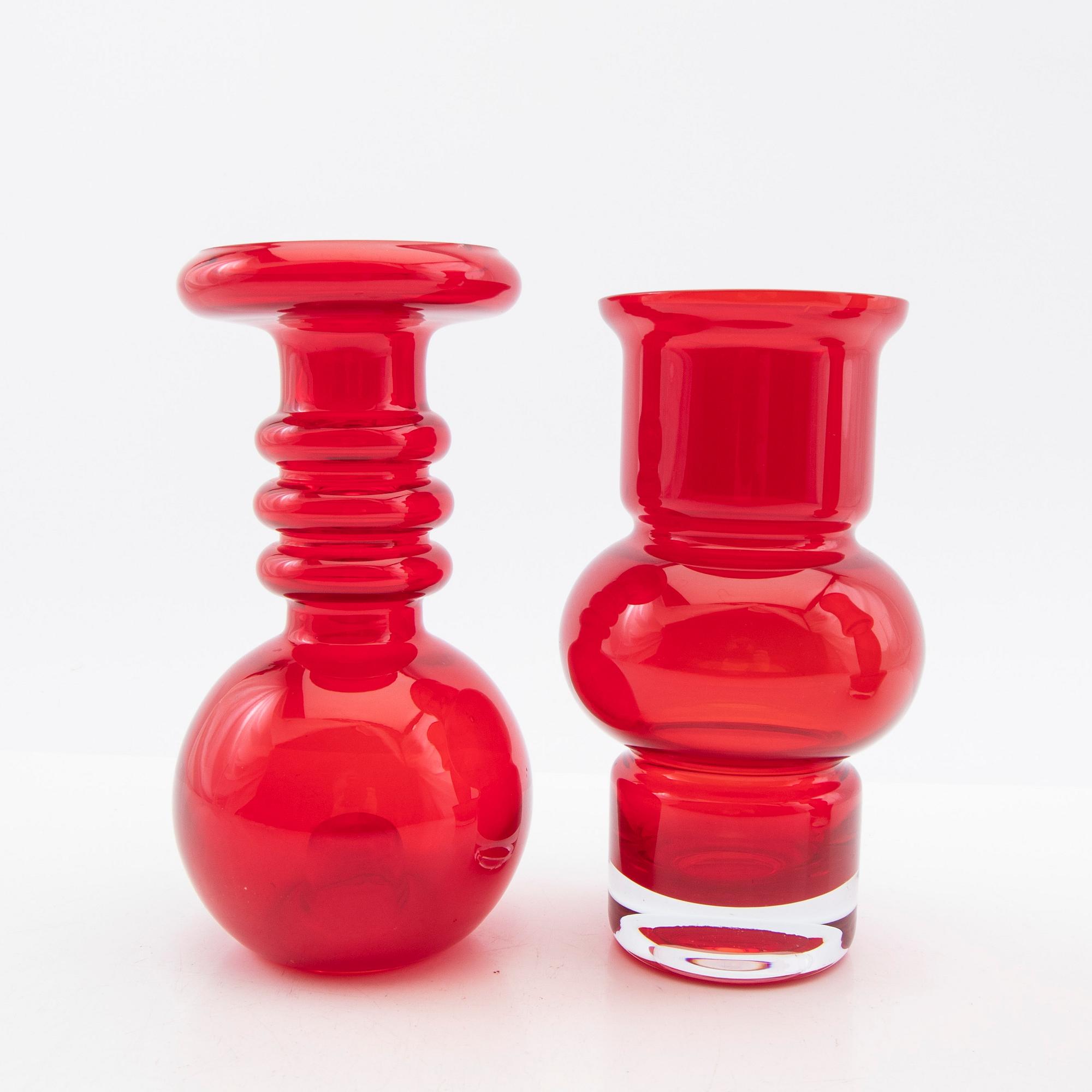 Tamara Aladin, vases, 3 pcs, glass, Riihimäen Lasi, Finland, 1960s/70s.