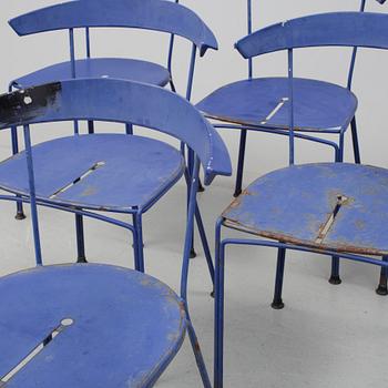TRÄDGÅRDSSTOLAR, 6 st, metall, Byarums bruk, reliefmärkta i rygglän.