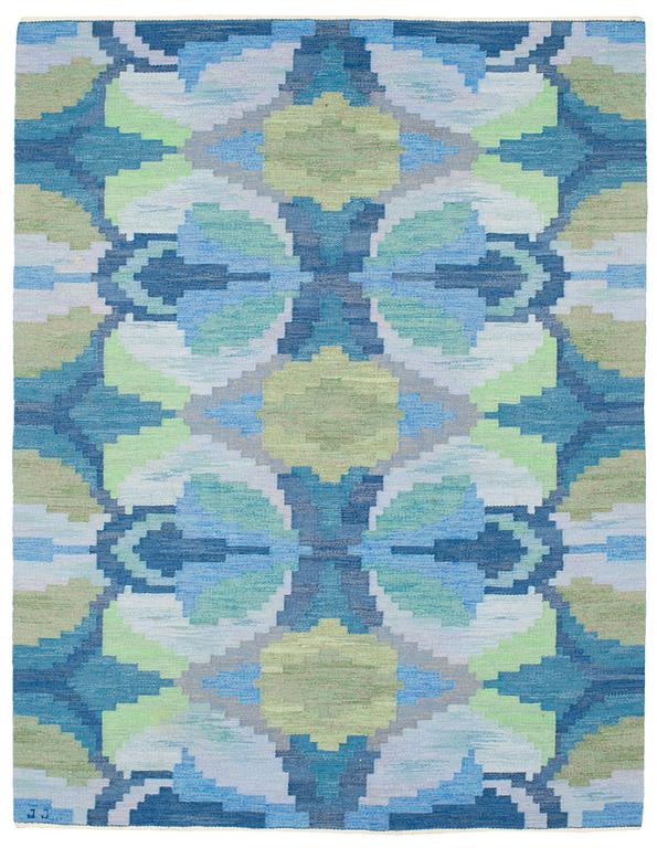 CARPET. "Gentiana". Rölakan (flat weave). 246,5 x 191 cm. Signed JJ (Judith Johansson).