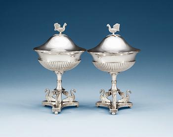 A pair of Swedish 19th century silver sugar-bowls, makers mark of Olof Hellbom, Stockholm 1816.