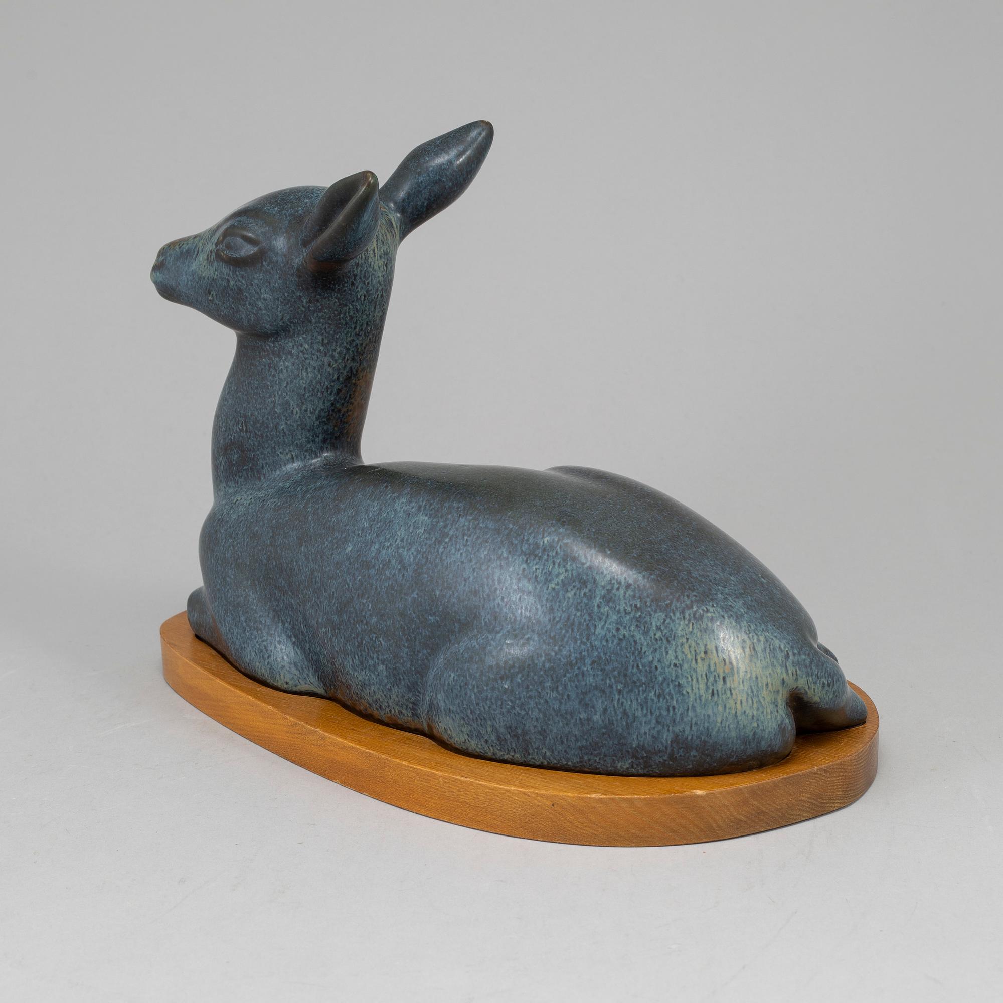 GUNNAR NYLUND,  a unique  stoneware sculpture of a deer, Rörstrand.