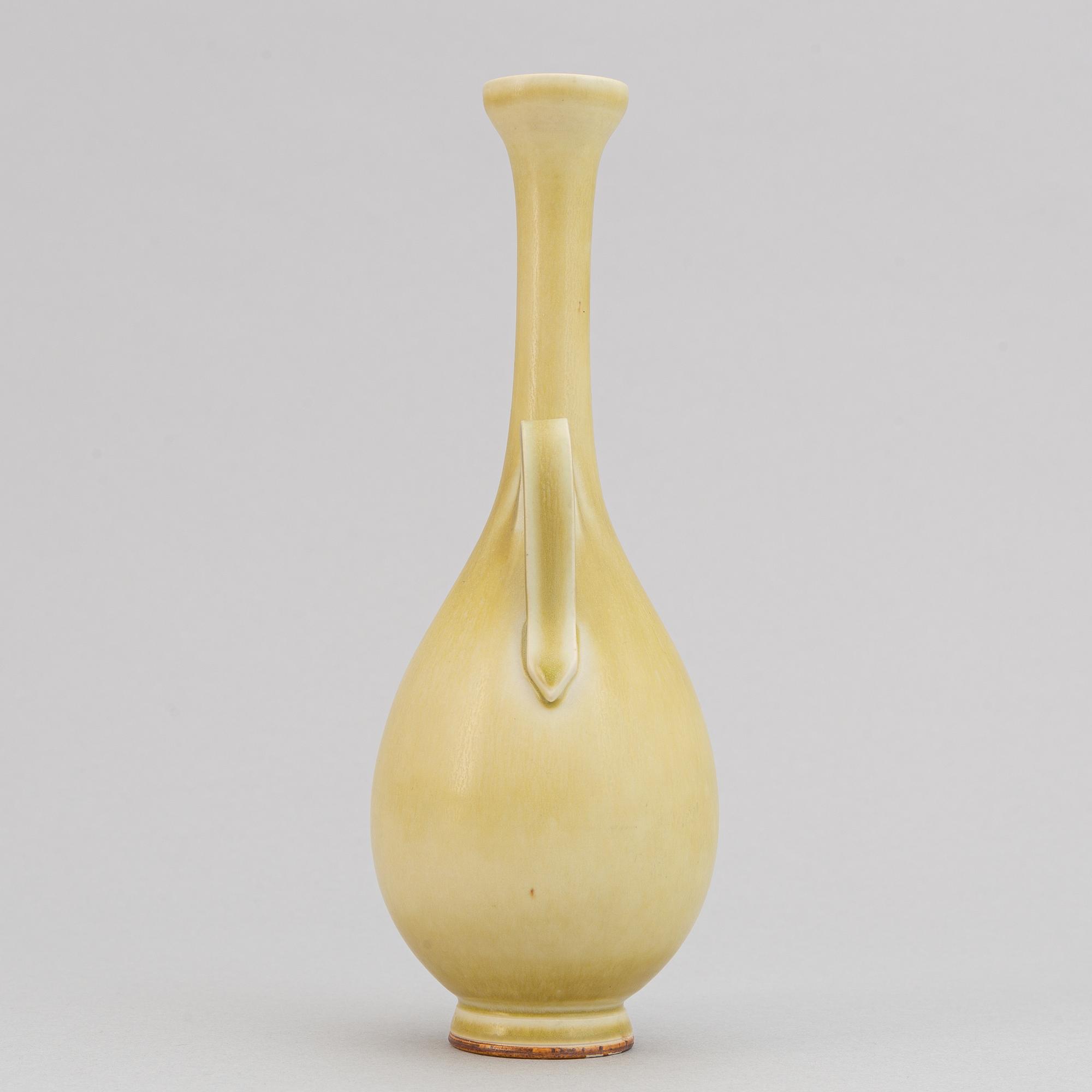 Berndt Friberg, a stoneware vase with handle, Gustavsberg studio, Sweden 1954.