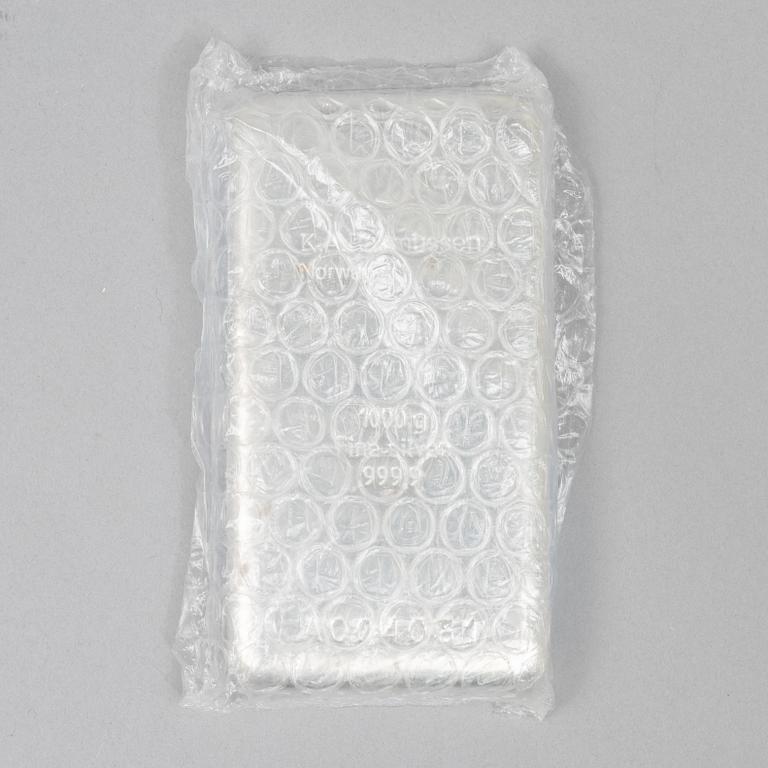 A silver bar, 1000 grams of fine silver, K.A. Rasmussen, Norway.