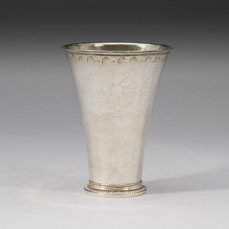 A Swedish 18th century parcel-gilt beaker, Nils Orstedt, Norrköping 1776.