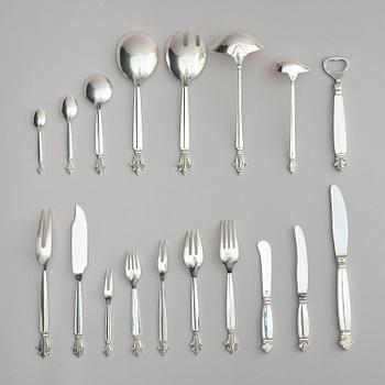Georg Jensen, a set of 110 pieces of  'Dronning/ Acanthus' sterling silver flatware, design Johan Rohde, Copenhagen.