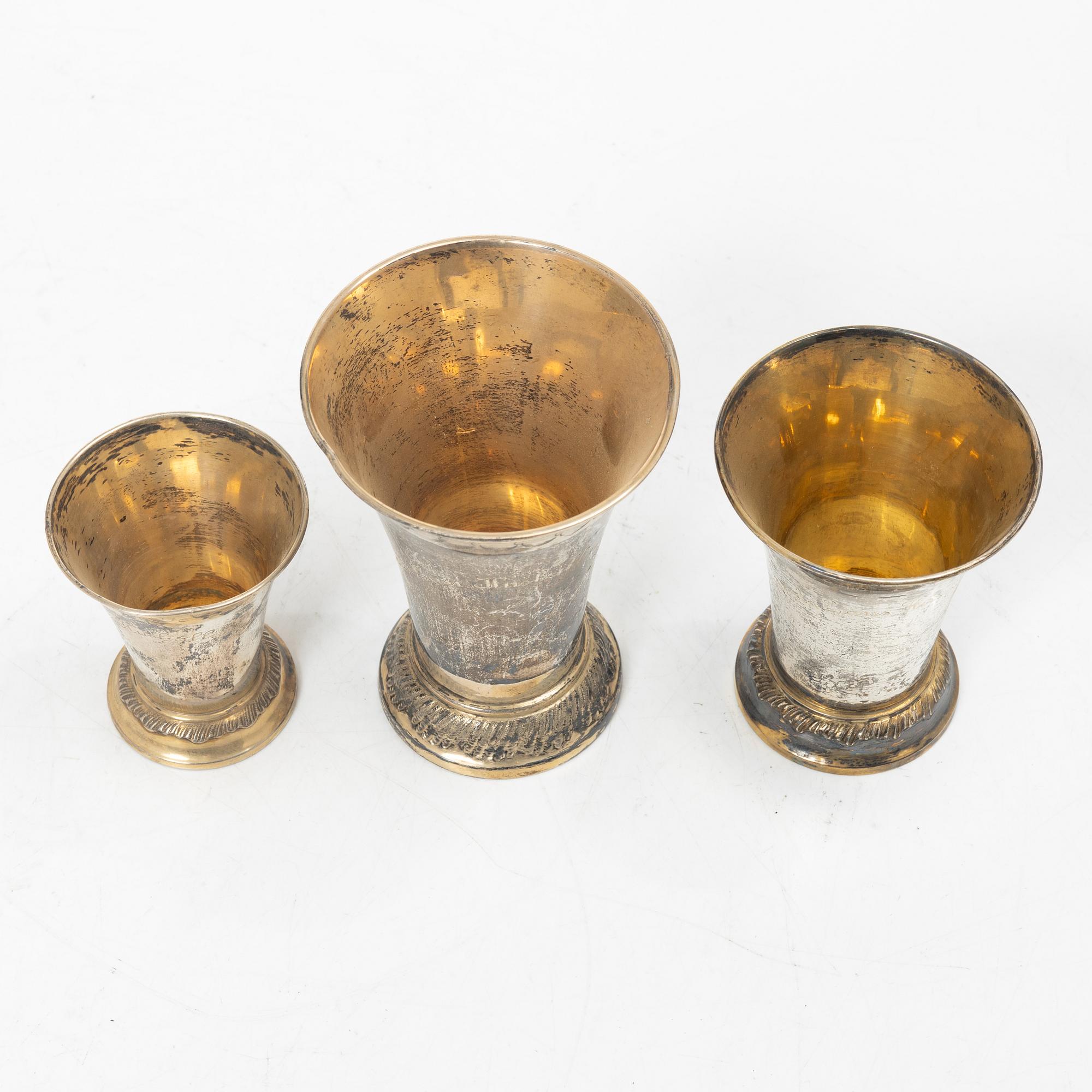 Bägare, 9 st, silver, KG Markströms, Uppsala 1905-1918.