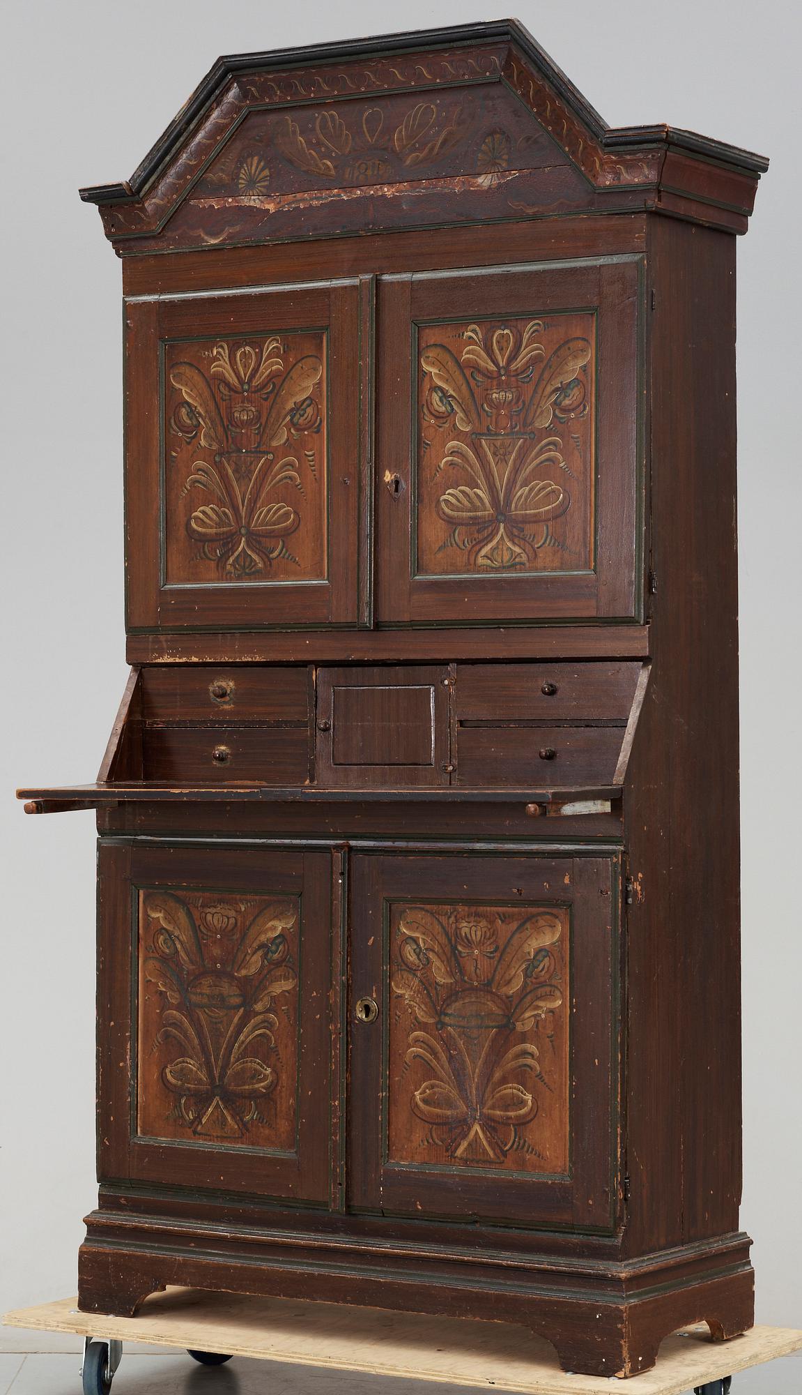 SKÅP, "kronskåp", trol Dalarna, allmoge, dat 1842.