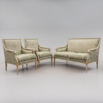 SALONGSGRUPP, 3 delar, gustaviansk stil, 1900-talets andra hälft.