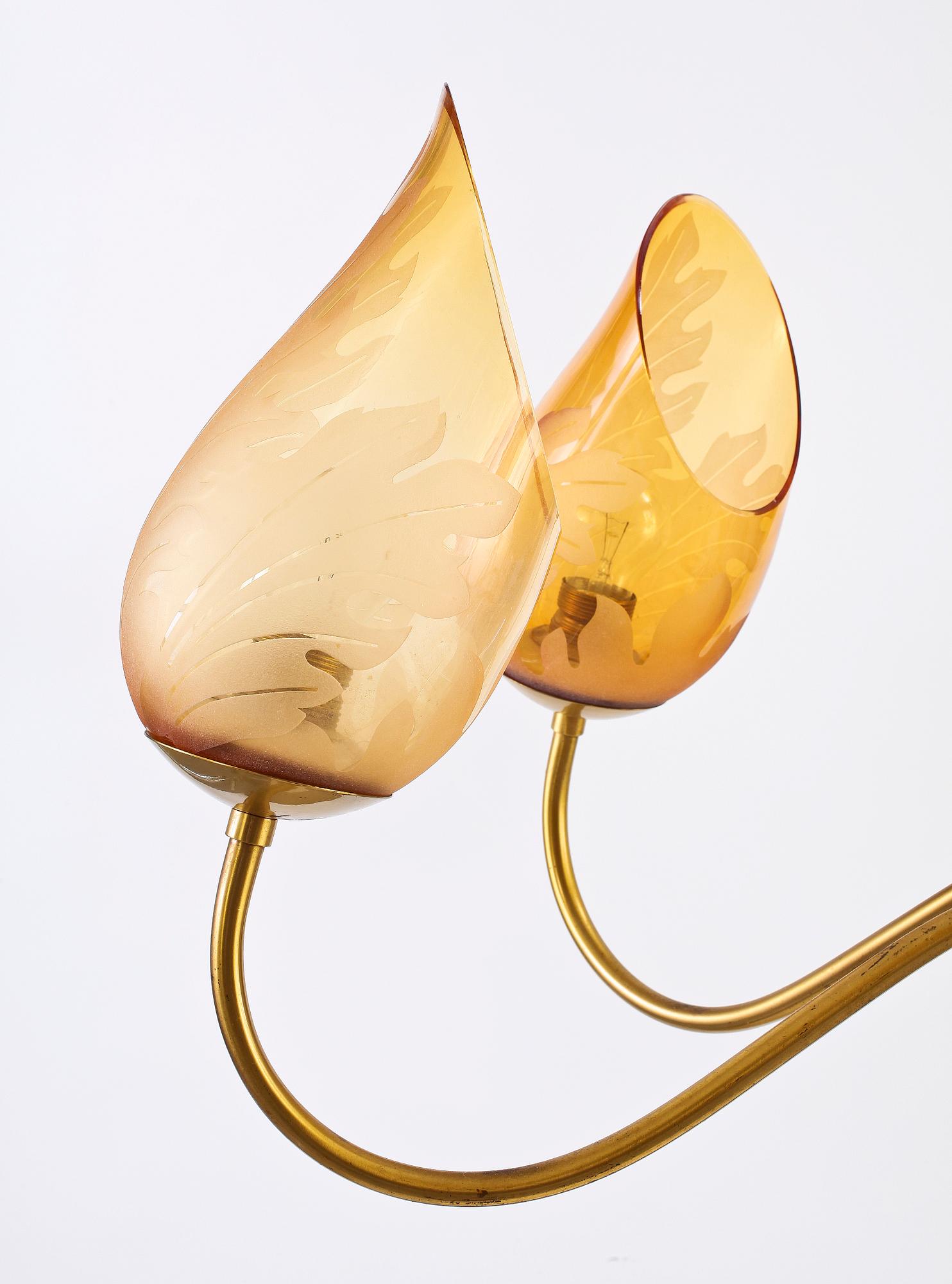 TAKLAMPA, glas, Glössner, 1900-talets andra kvartal, sign, h 70.