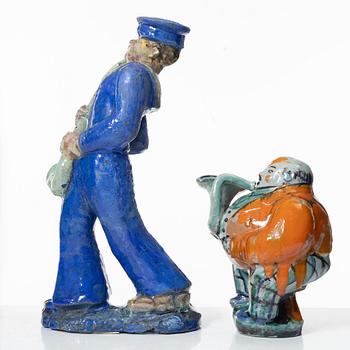 Allan Ebeling, two glazed ceramic sculptures of musicians, Torshälla.