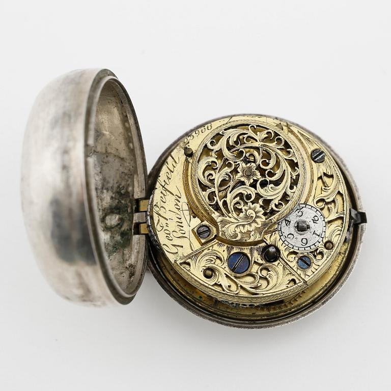 HERRFICKUR, 3 st, silver resp mässing, samtliga London, 1700-1800-tal. Silveruren tot ca 305 gram.
