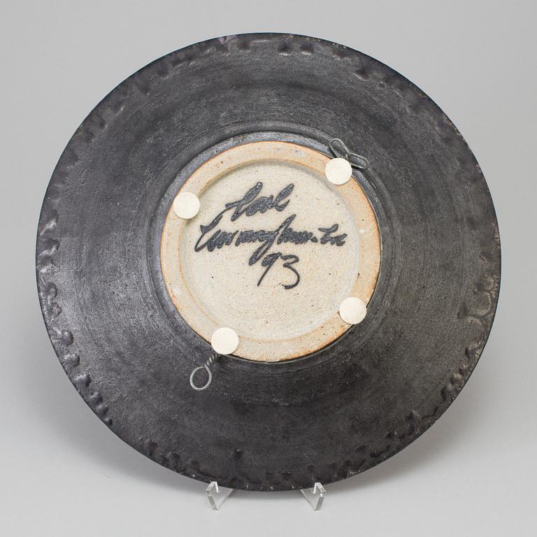 CARL CUNNINGHAM-COLE, a stoneware dish. Signed and dated 93.