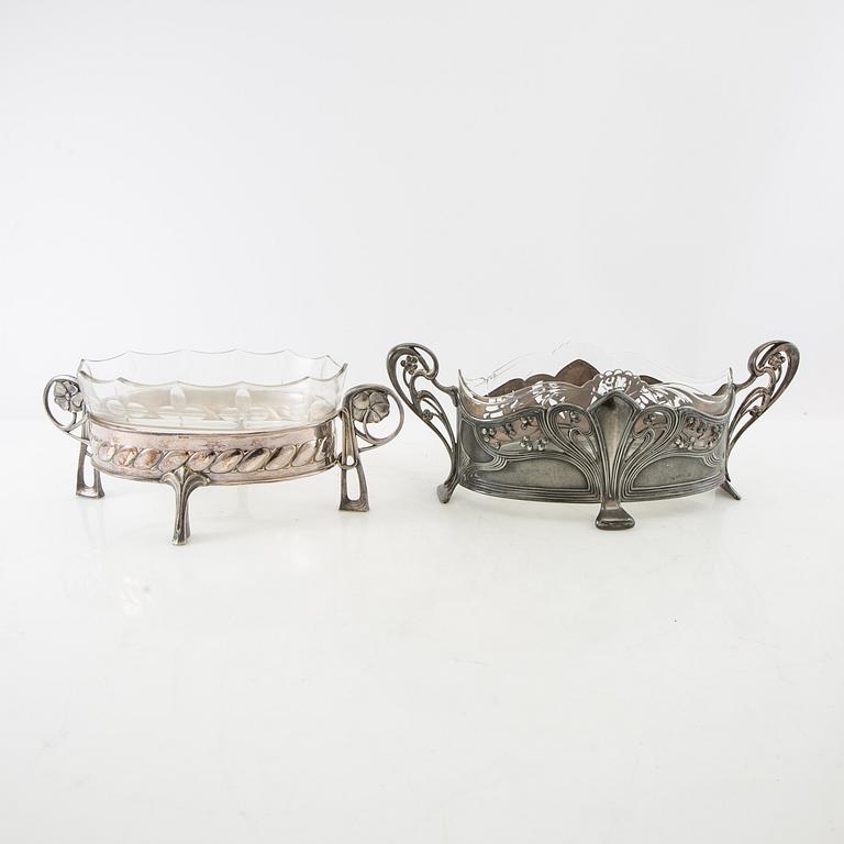 Jardinières 2 pcs Wurtembergische Metalwaren fabrik and GAB Art Nouveau early 20th century silver-plated Britannia metal.