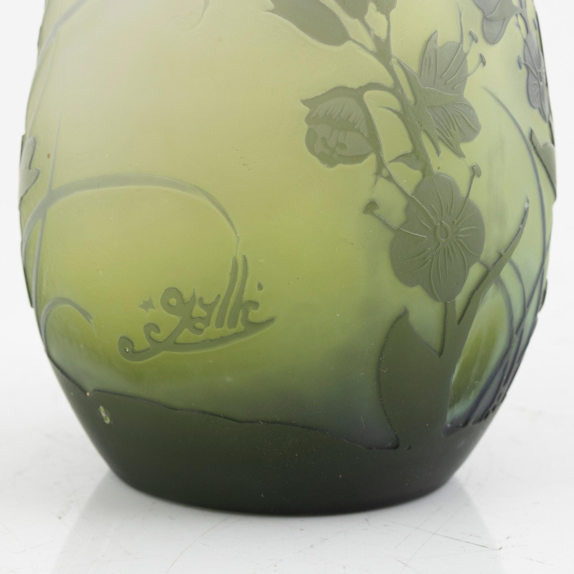 Emile Gallé, vase, glass, Art Nouveau, Nancy, France, early 20th century.