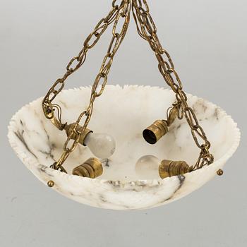 A ALABASTER JUGEND CEILING LAMP.