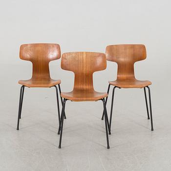 ARNE JACOBSEN, STOLAR 3 ST "T-STOLEN" för Fritz Hansen Danmark 1900-talets andra hälft.