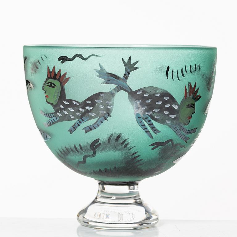 Ulrica Hydman-Vallien, skål på fot, juvelglas, Kosta Boda.