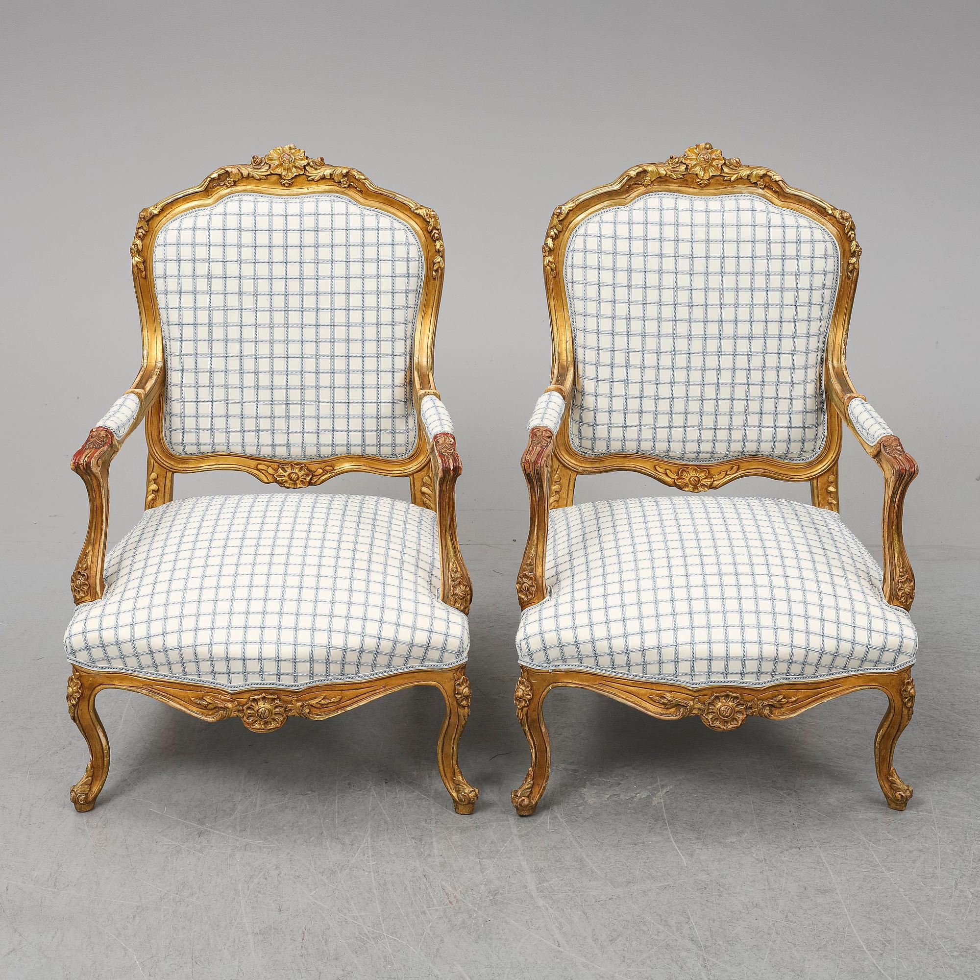 A pair of neo-rococo easy chairs, late 19th century.
