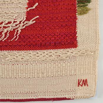Kaisa Melanton, vävnad, slätväv, detalj ur bildvävnaden "Ibland har jag svårt att hålla mig ren", ca 81,5 x 47-49,5 cm, signerad HAV KM.