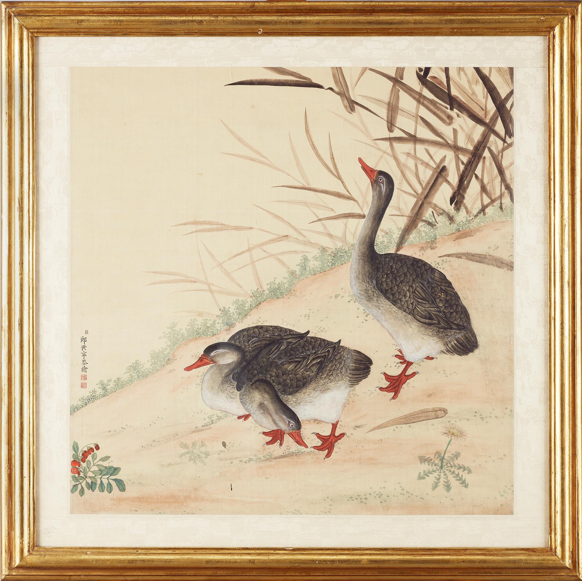 LANG SHIH-NING, efter, sidenmålning, 1800-tal.