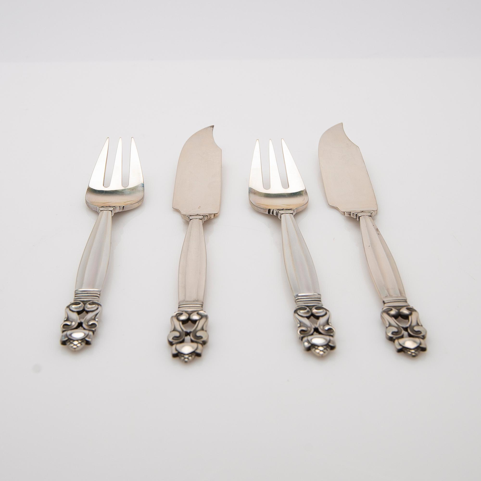 Johan Rohde, fish cutlery, 16 pieces, silver, "Konge / Acorn", Georg Jensen, Denmark.
