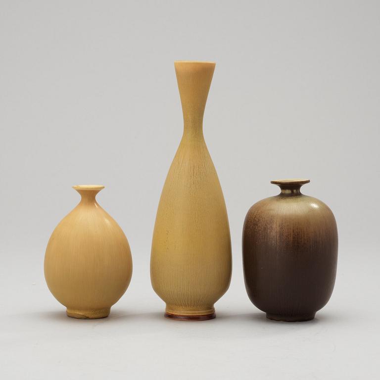 Three Berndt Friberg stoneware vases, Gustavsberg Studio 1965-78.