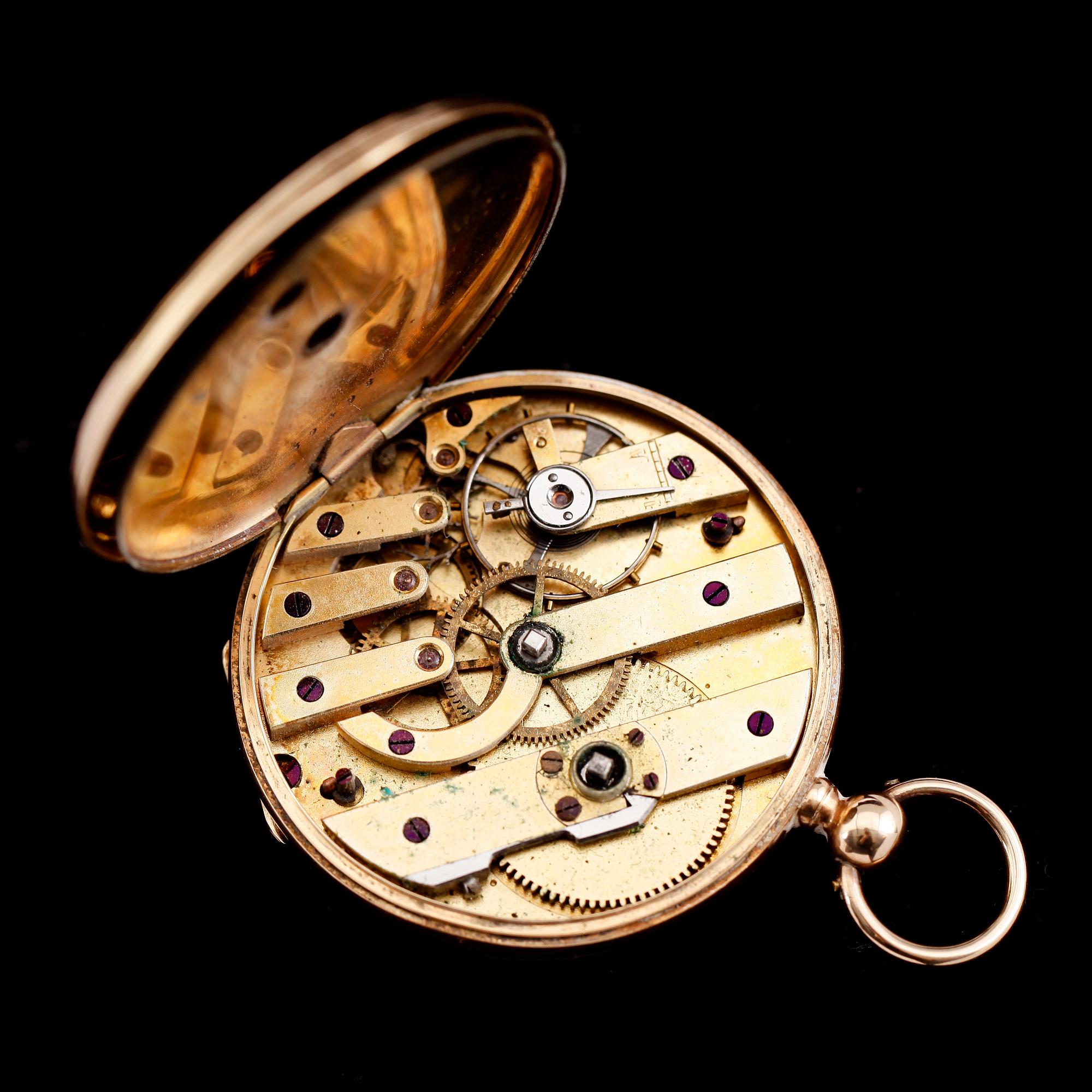 FICKUR, 14 k guld, omkring år 1900.