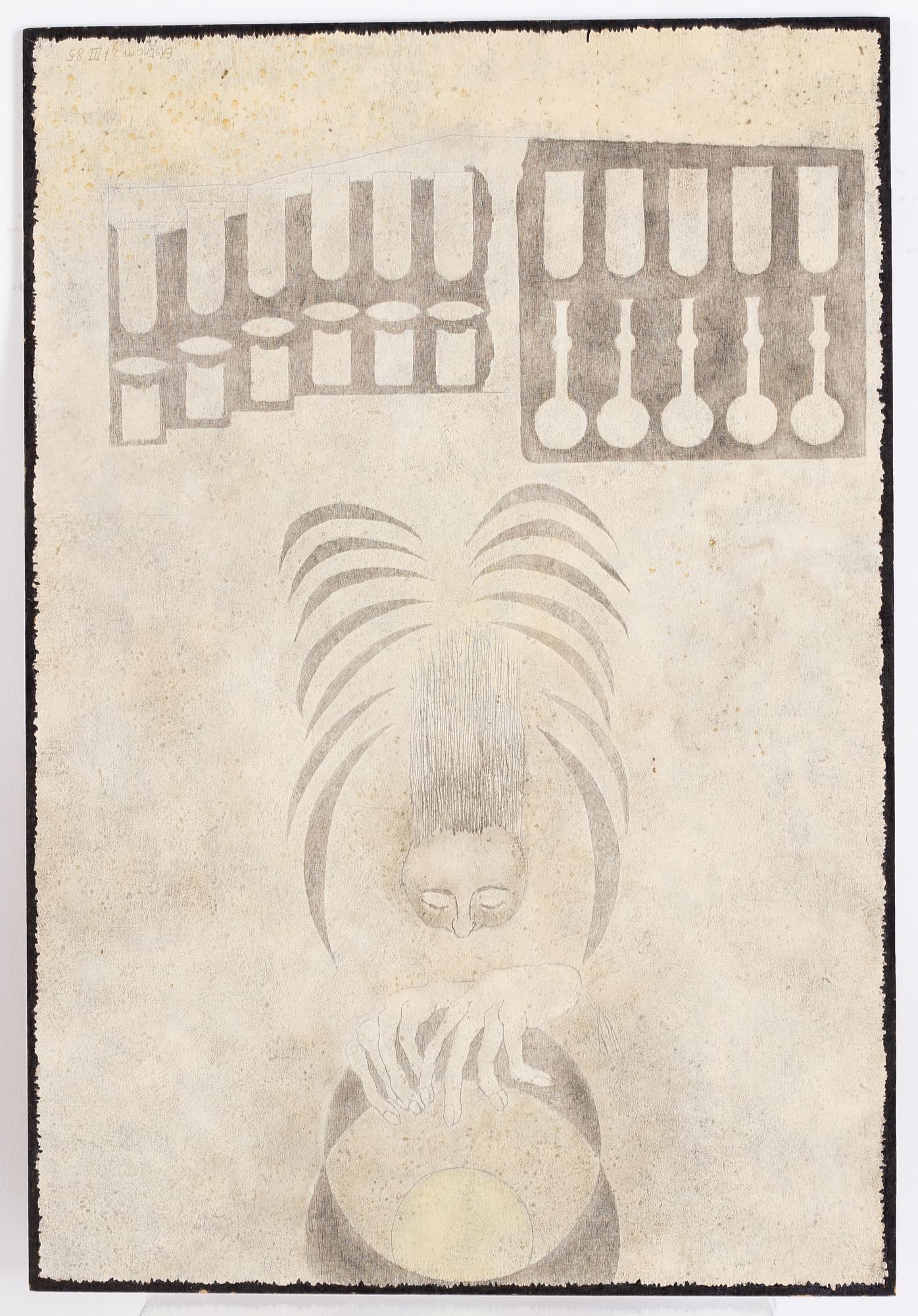 Thea Ekström, mixed media on panel, signed Ekström and dated 27 III -85.