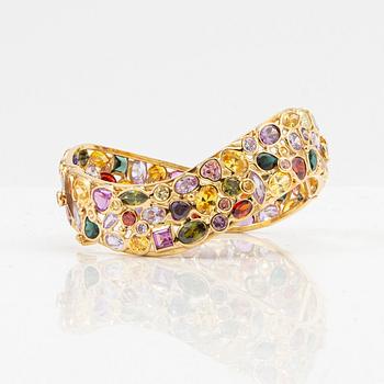 Armring, 18K gold with coloured gemstones, Italy.