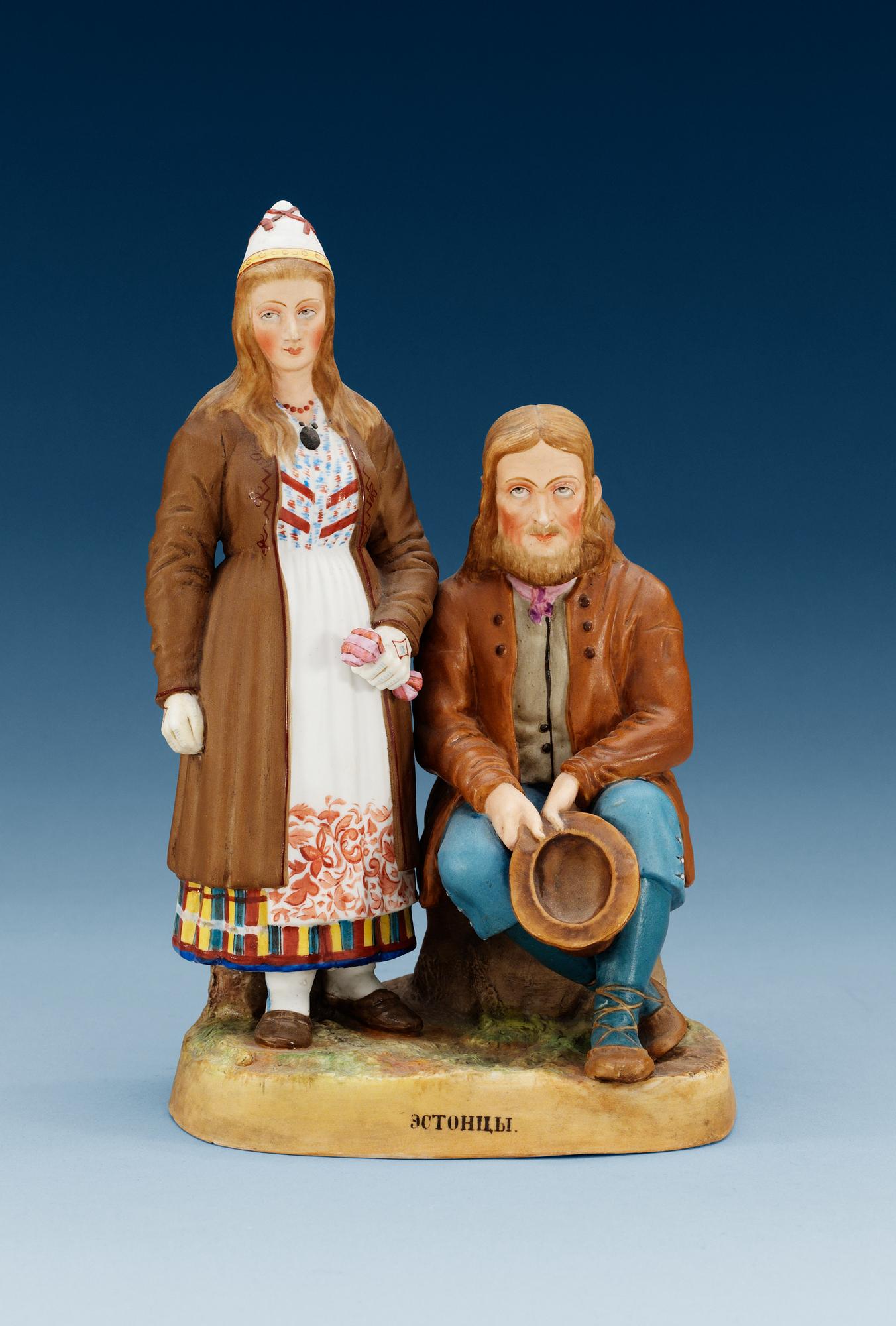 A Gardner Russian bisquit figure group of Estonians, early 20th Century.
