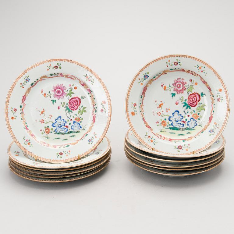 Twelve Chinese Famille Rose porcelain dishes, 18th Century.