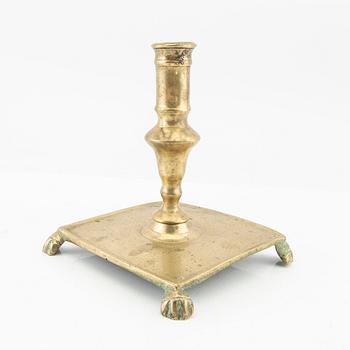 Candlestick, brass, around the year 1700, Baroque style.