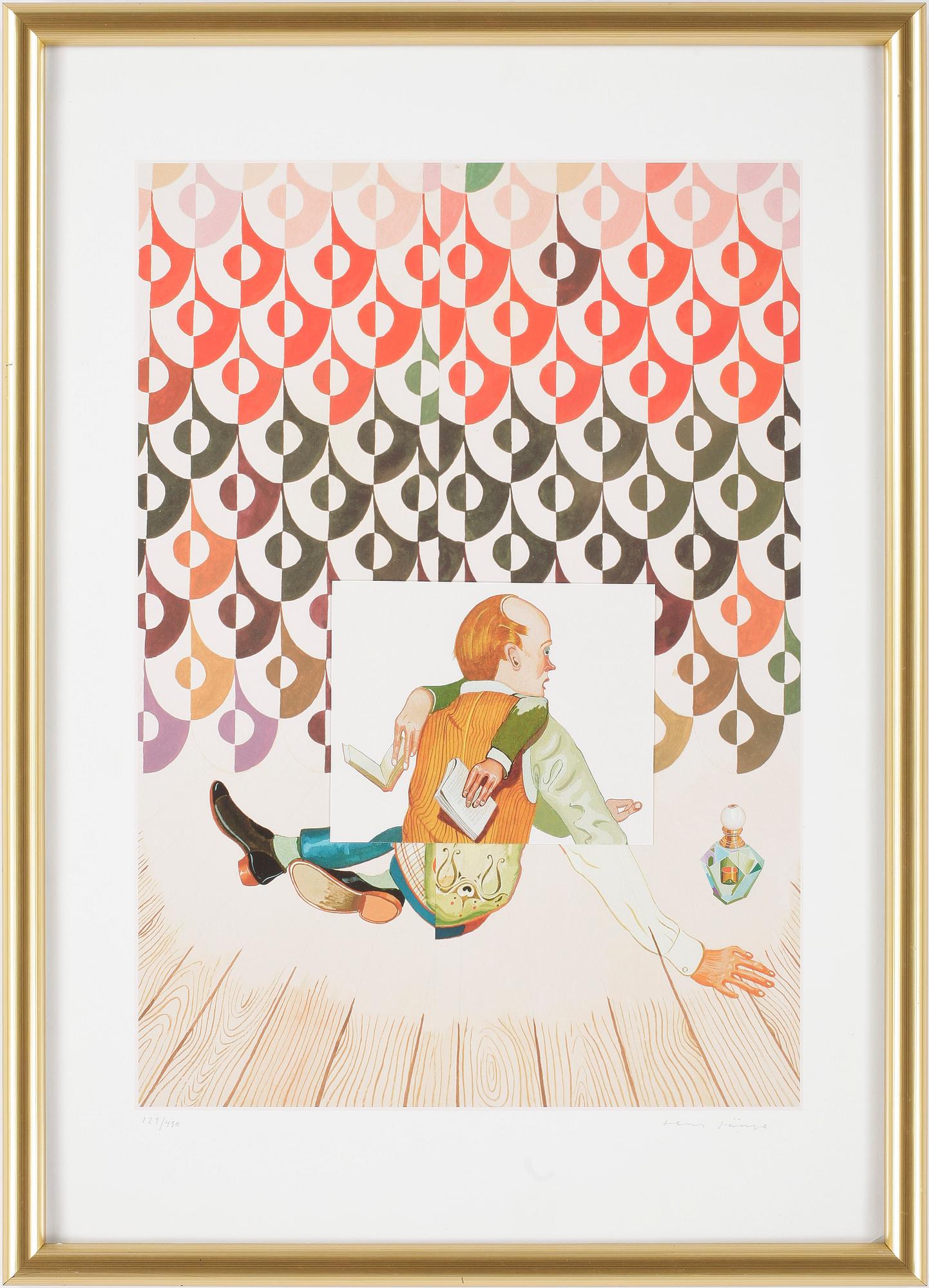 JENS FÄNGE, collage/färglitografi, signerad och numrerad 129/450.