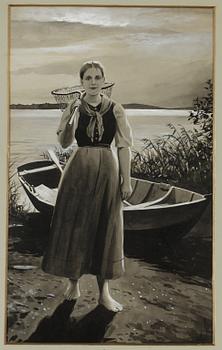 251. Jenny Nyström, Flicka vid strand.